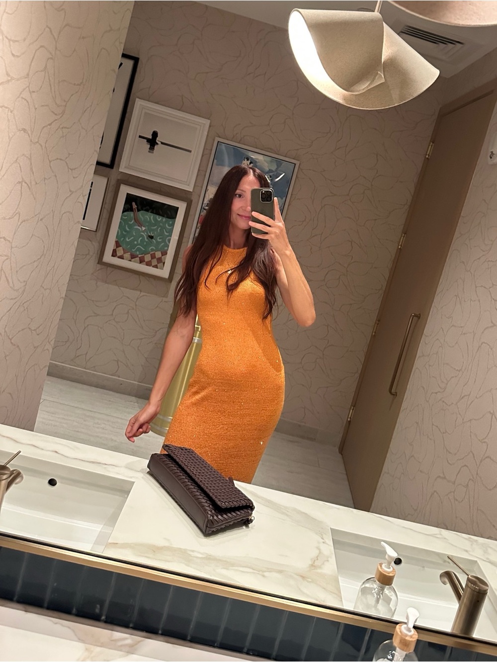 House of Harlow 1960 Orange Sleeveless Sparkly Midi Dress Size S
